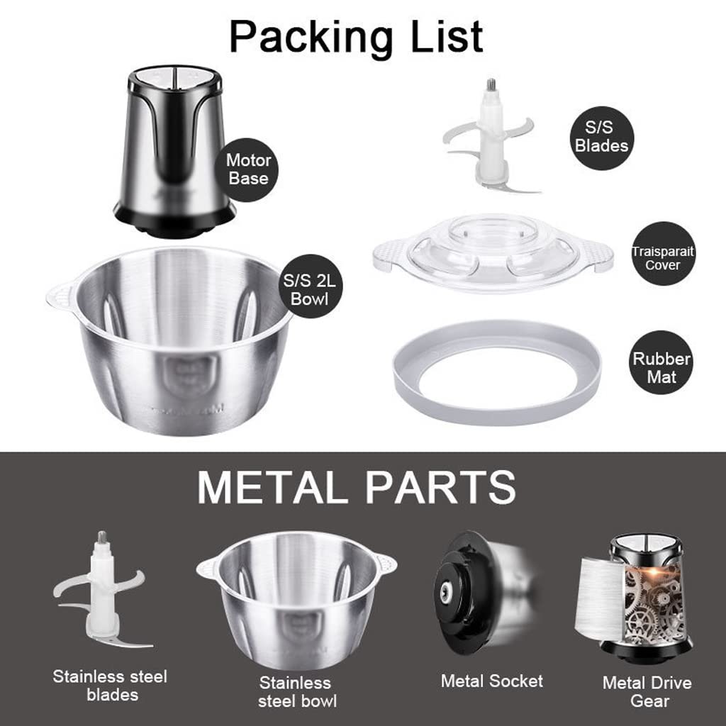 2L Stainless Steel Electric Meat Grinder & Food Chopper