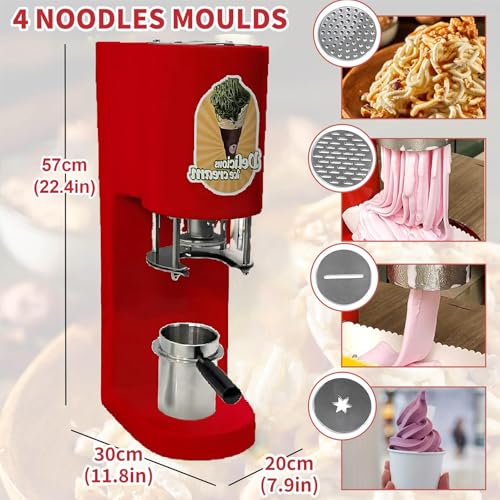 80W Stainless Steel Spaghetti Ice Cream Maker with 4 Shape Molds