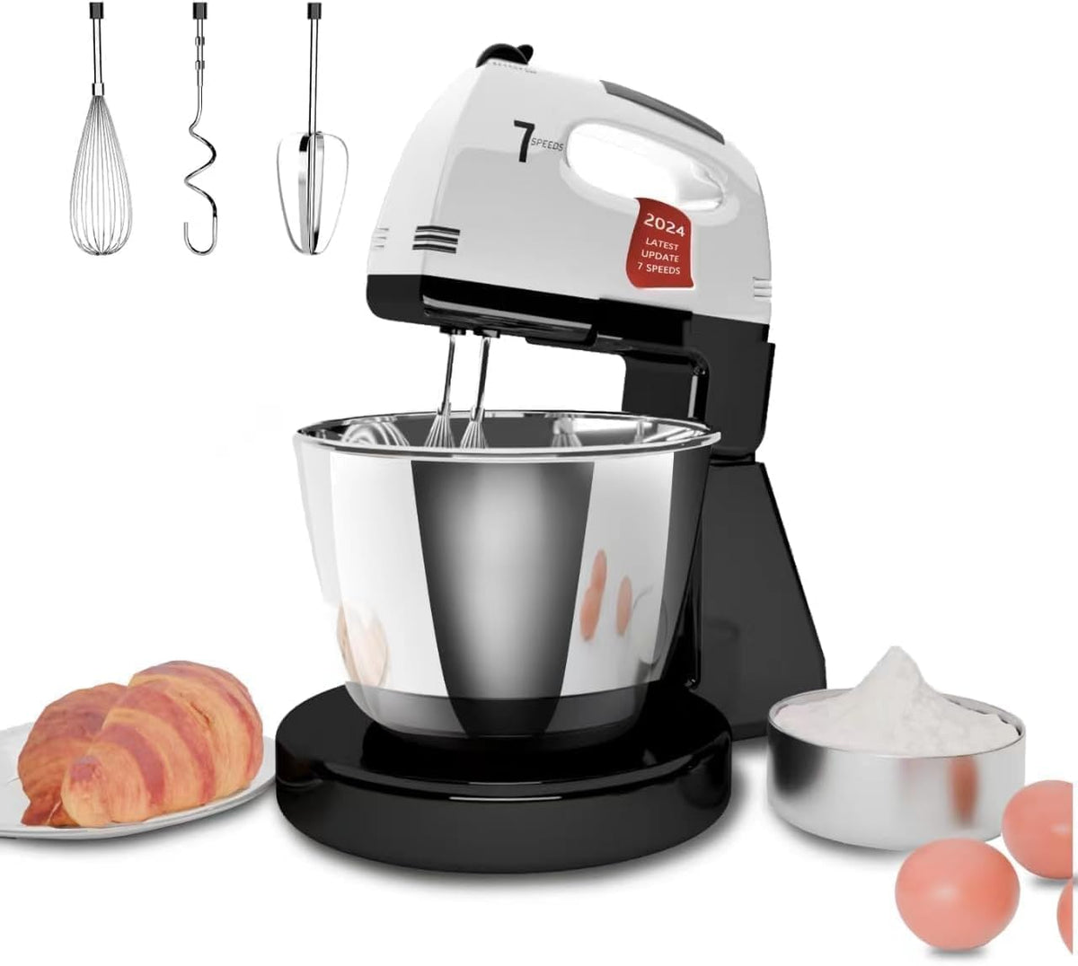 7-Speed Stand Mixer with 3QT Stainless Steel Bowl & Attachments