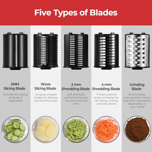 250W Electric Cheese Grater & Vegetable Slicer with 5 Blades