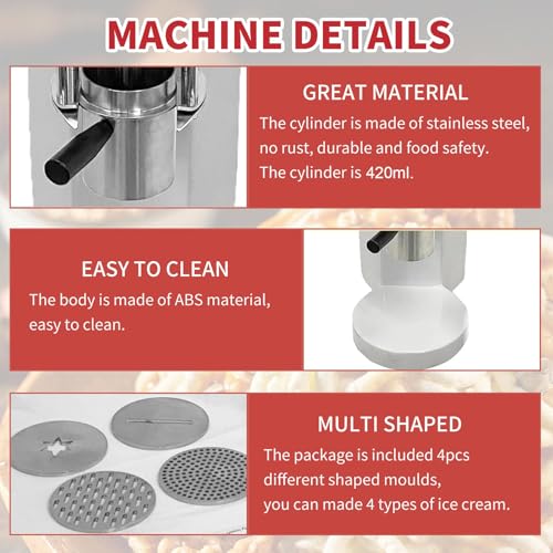 80W Stainless Steel Spaghetti Ice Cream Maker with 4 Shape Molds