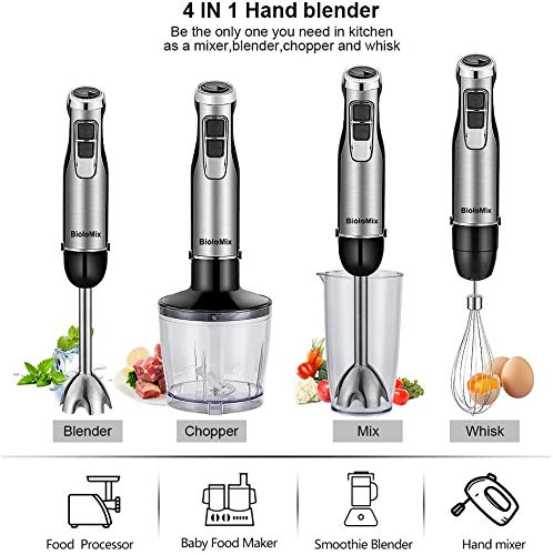 4-in-1 Immersion Blender with Whisk & Food Chopper Attachments
