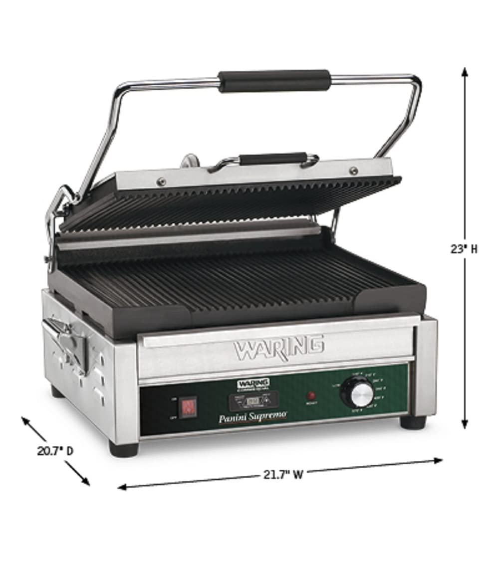 1800W Commercial Ribbed Panini Grill with 20-Minute Timer