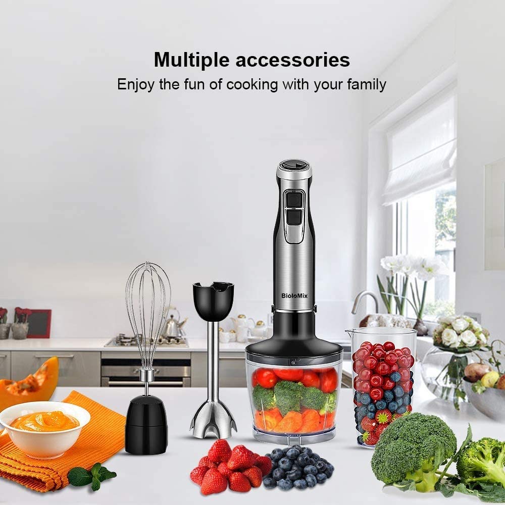 4-in-1 Immersion Blender with Whisk & Food Chopper Attachments