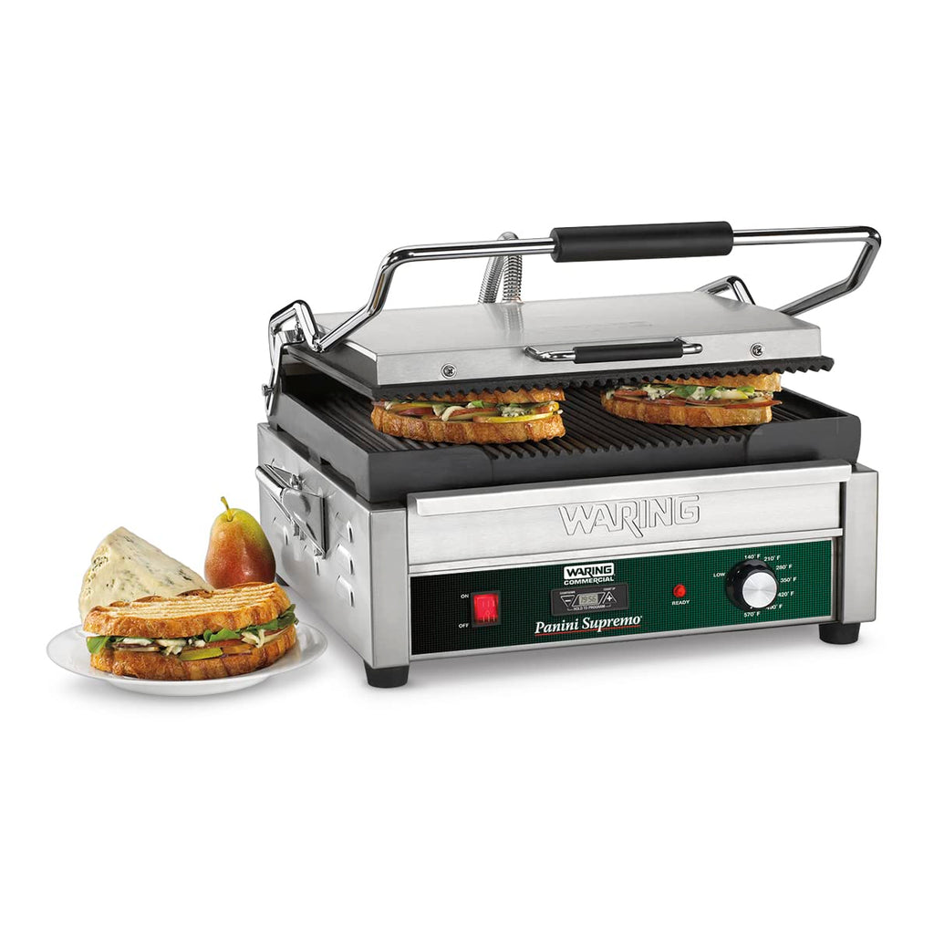 1800W Commercial Ribbed Panini Grill with 20-Minute Timer