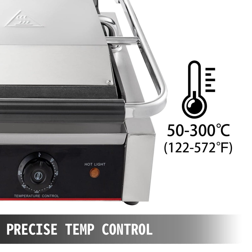 1800W Commercial Panini Press with Grooved & Flat Plates