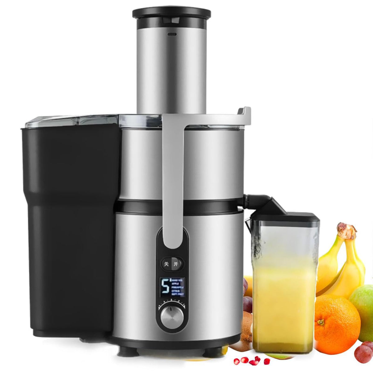 1250W Stainless Steel Centrifugal Juicer with 5-Speed Control