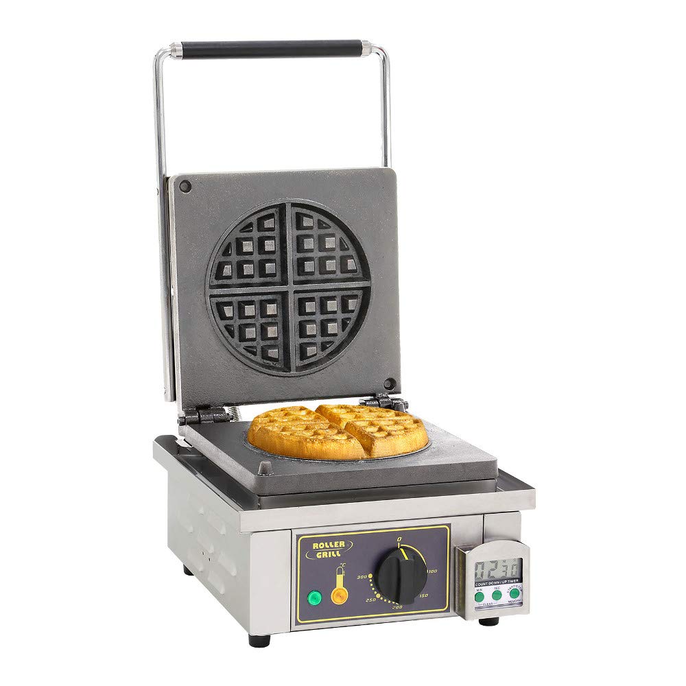 Commercial Cast Iron Belgian Waffle Maker with Stainless Steel Body