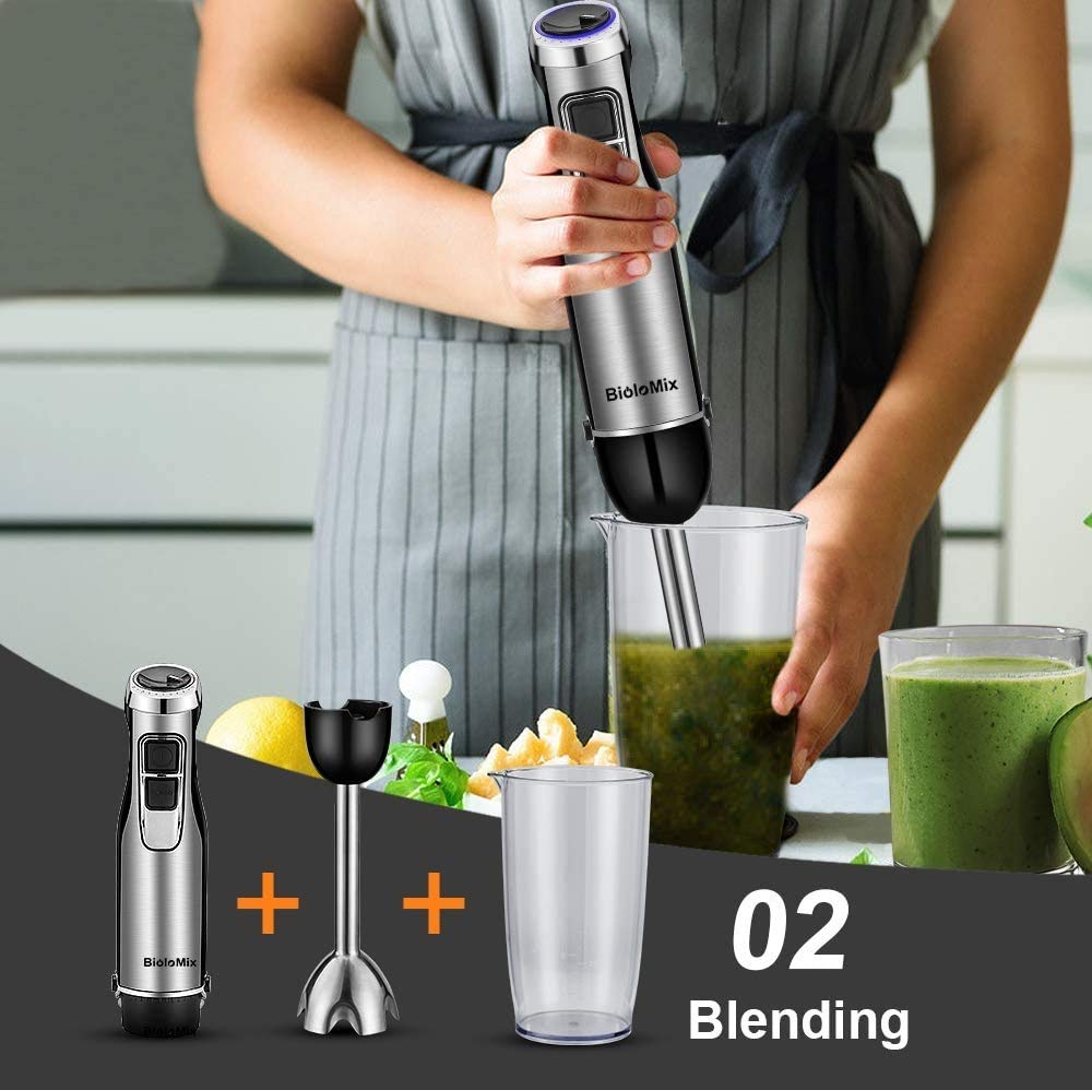 4-in-1 Immersion Blender with Whisk & Food Chopper Attachments
