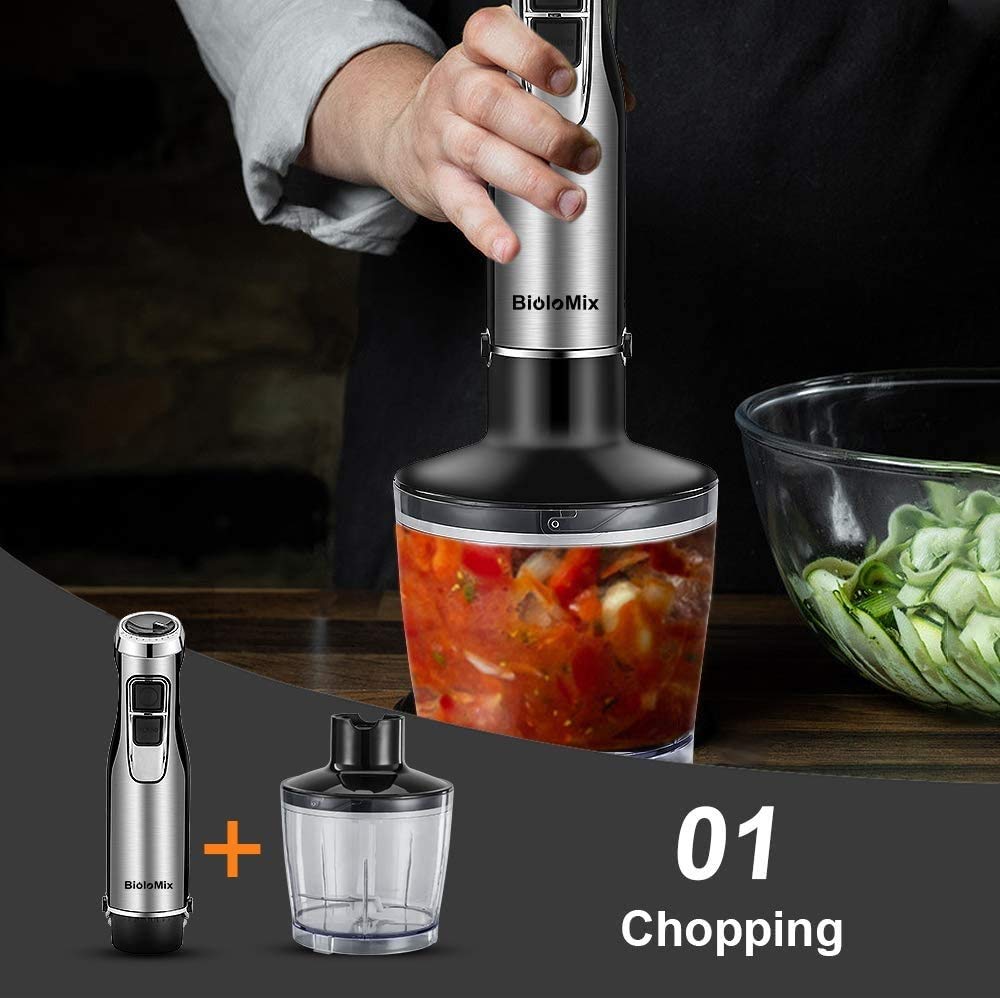 4-in-1 Immersion Blender with Whisk & Food Chopper Attachments