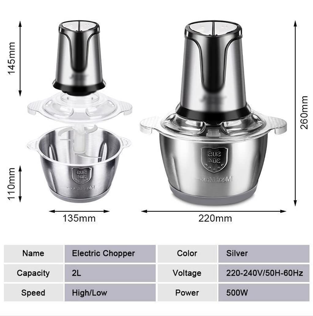 2L Stainless Steel Electric Meat Grinder & Food Chopper
