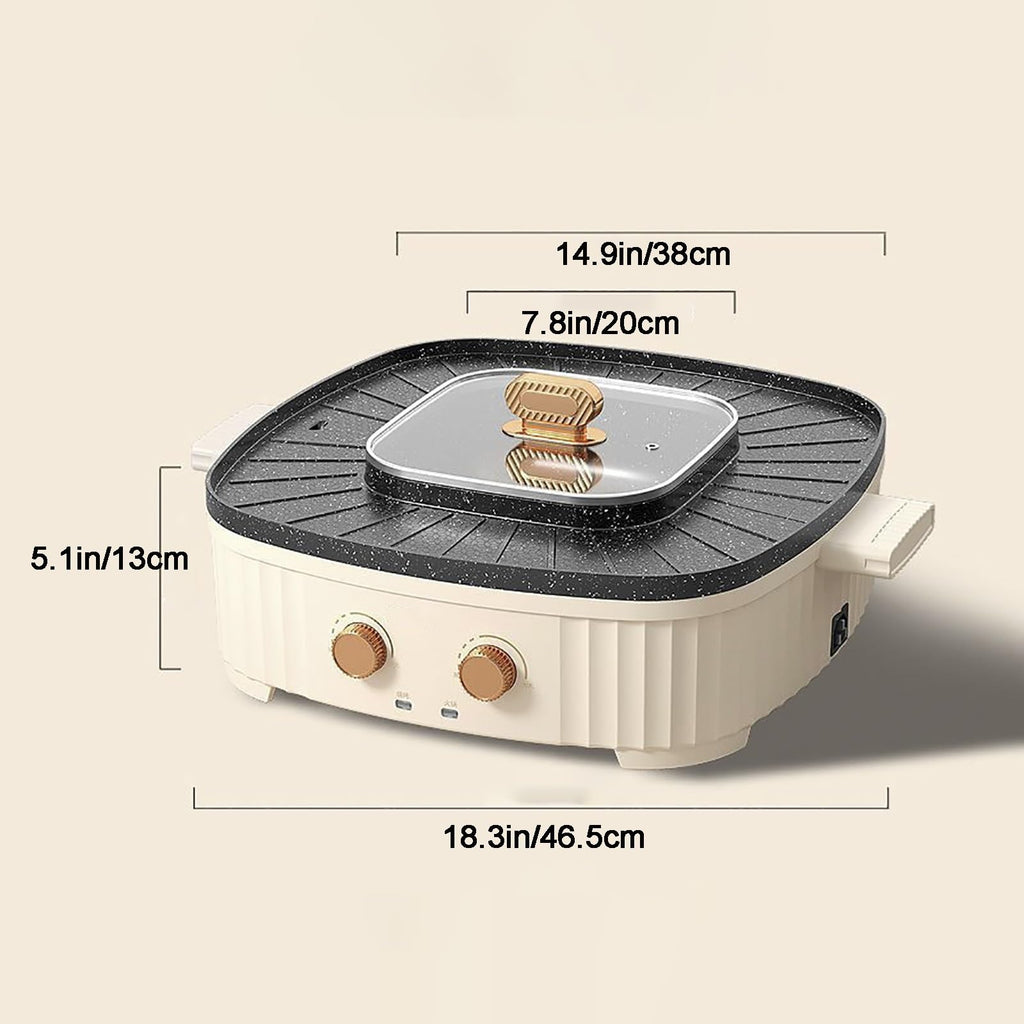 2-in-1 Electric Grill & Hot Pot with Non-Stick Divided Pan