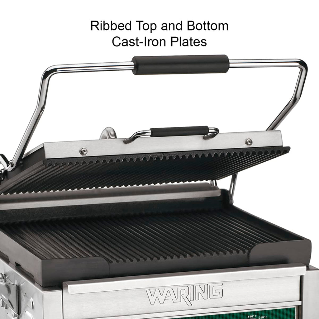 1800W Commercial Ribbed Panini Grill with 20-Minute Timer