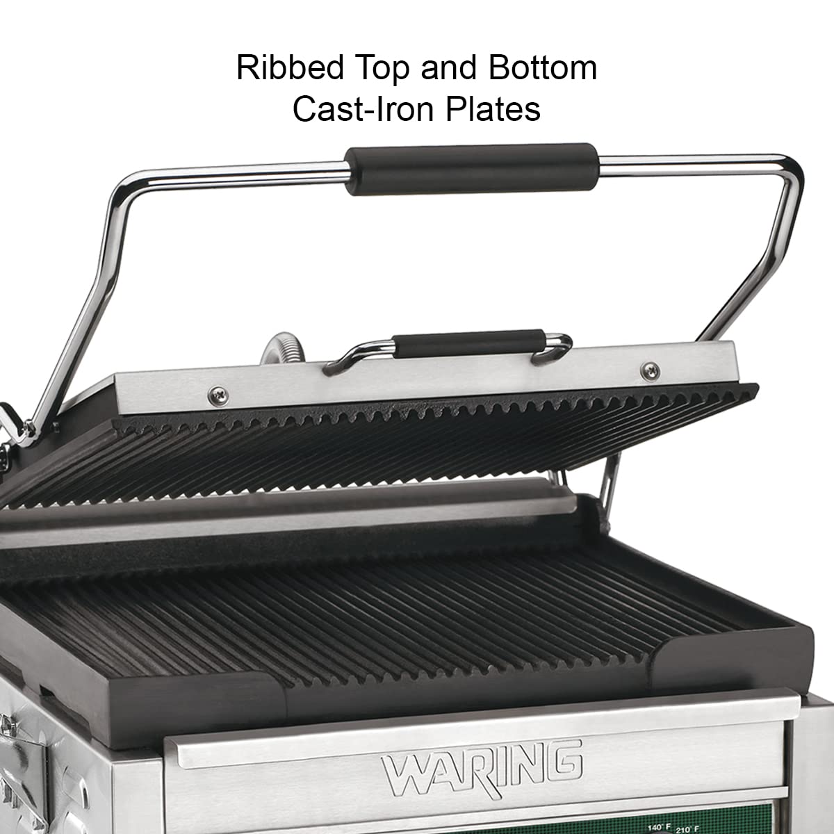 1800W Commercial Ribbed Panini Grill with 20-Minute Timer