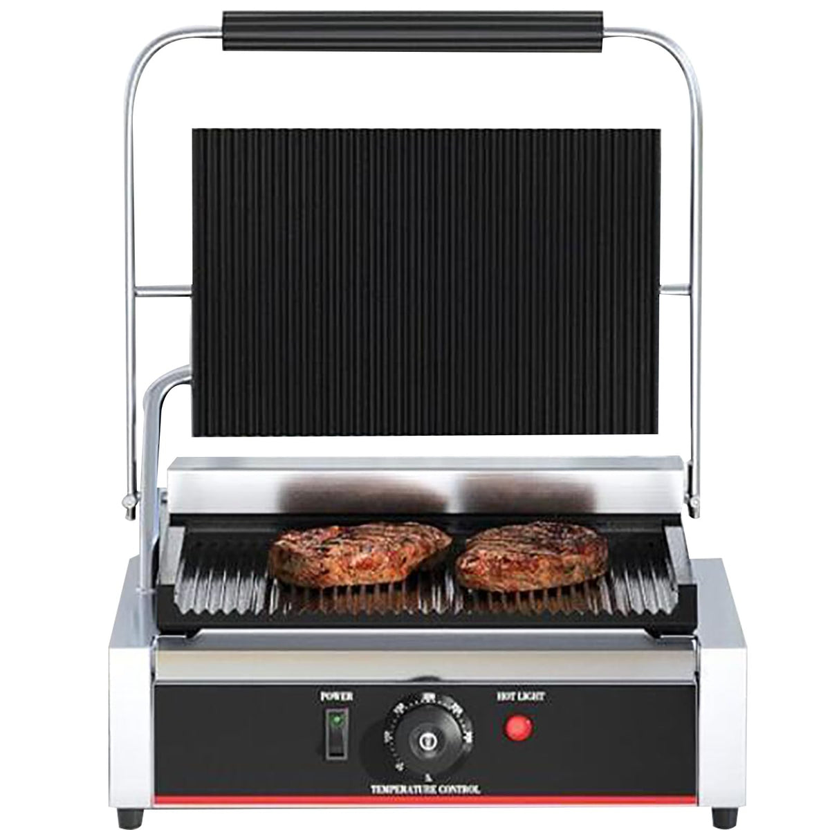 2200W Commercial Grooved Panini Press with Temperature Control