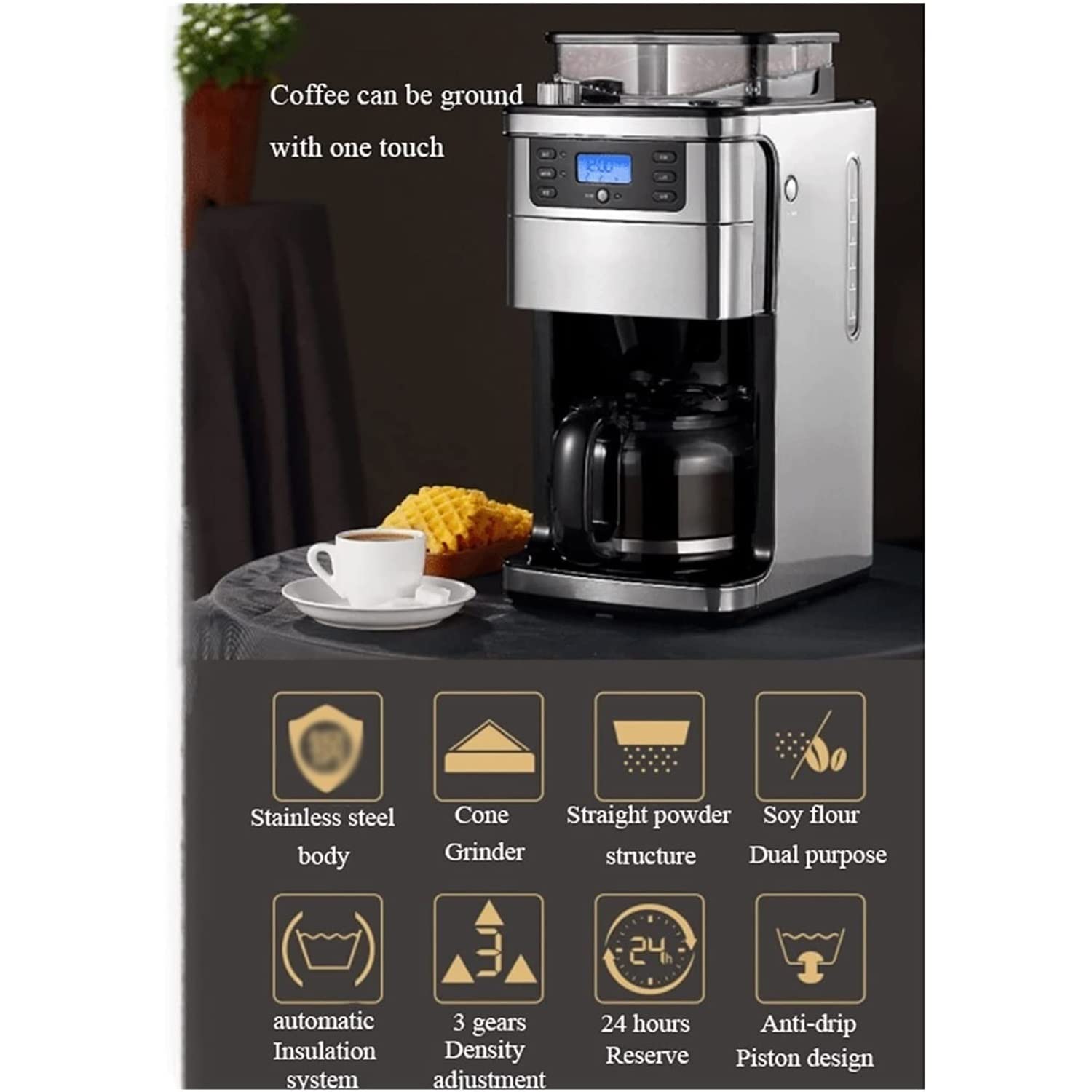 Automatic Drip Coffee Maker with 3-Level Strength Control