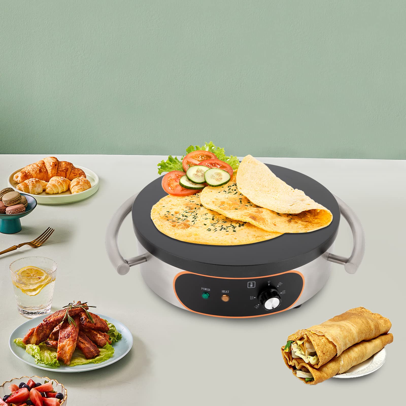1500W 16-Inch Electric Crepe Maker with Non-Stick Griddle