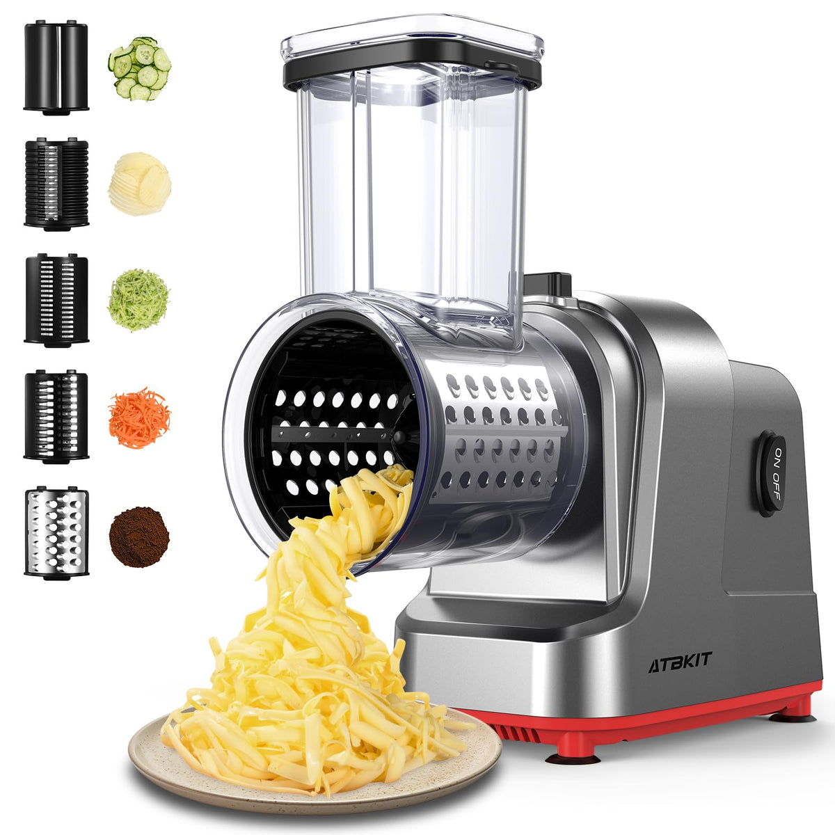 250W Electric Cheese Grater & Vegetable Slicer with 5 Blades