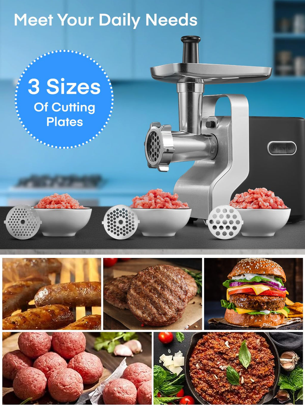 HOUSNAT 5-in-1 Meat Grinder Heavy Duty, 3000W Max Ultra Powerful