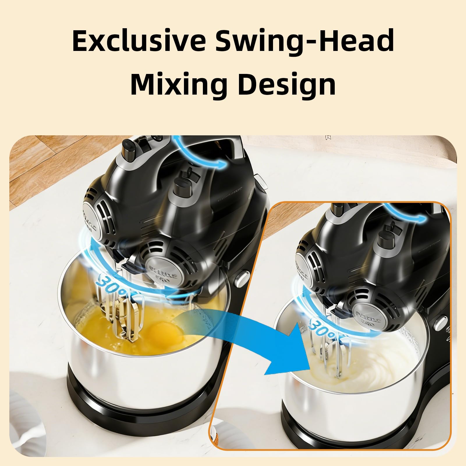 2-in-1 Stand Mixer with Auto-Rotating Bowl & 5-Speed Control