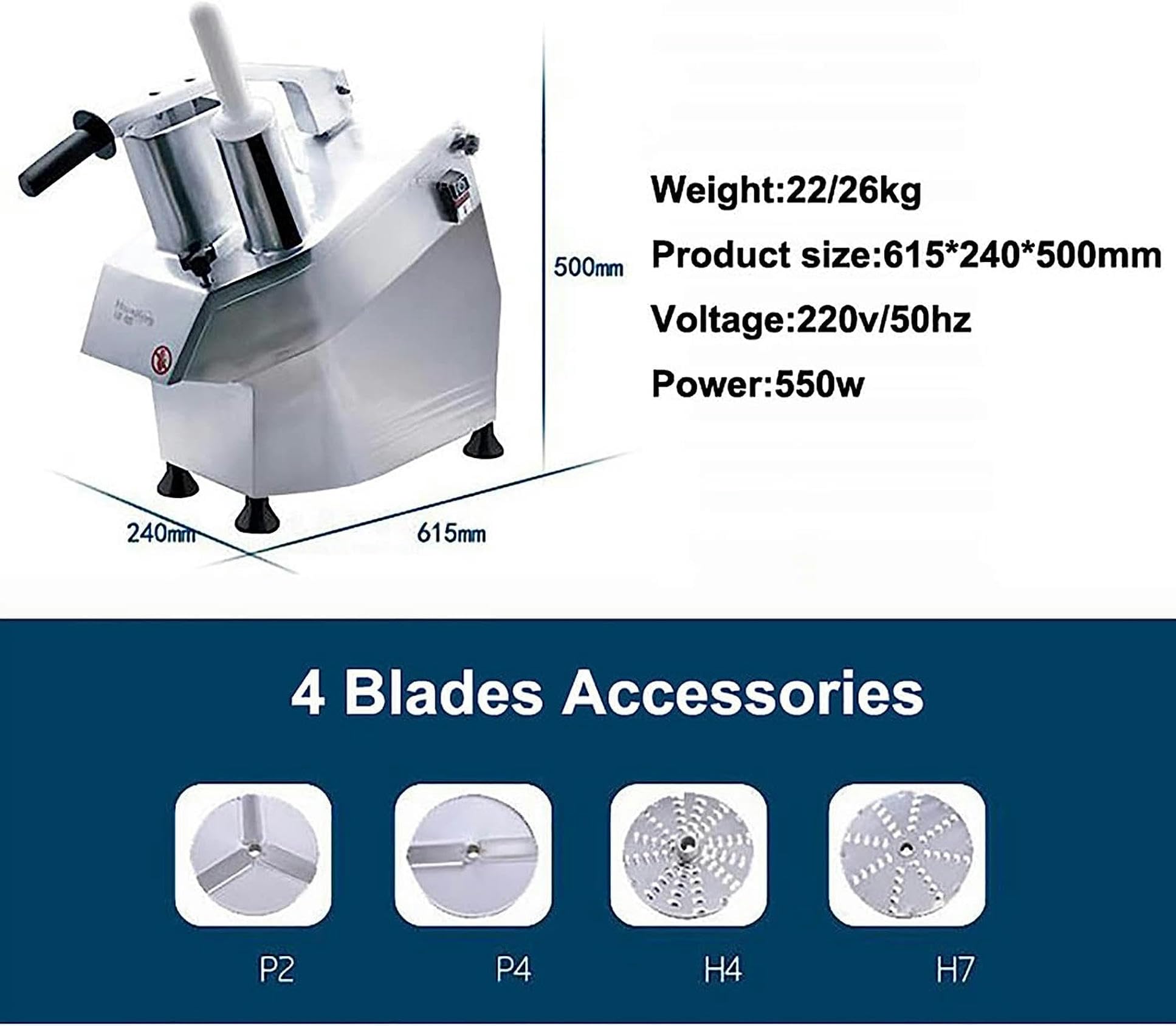 550W Commercial Food Processor with 6 Stainless Steel Blades