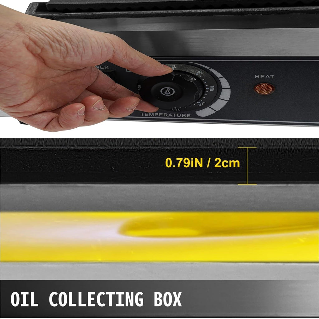 1800W Commercial Panini Press with Grooved & Flat Plates