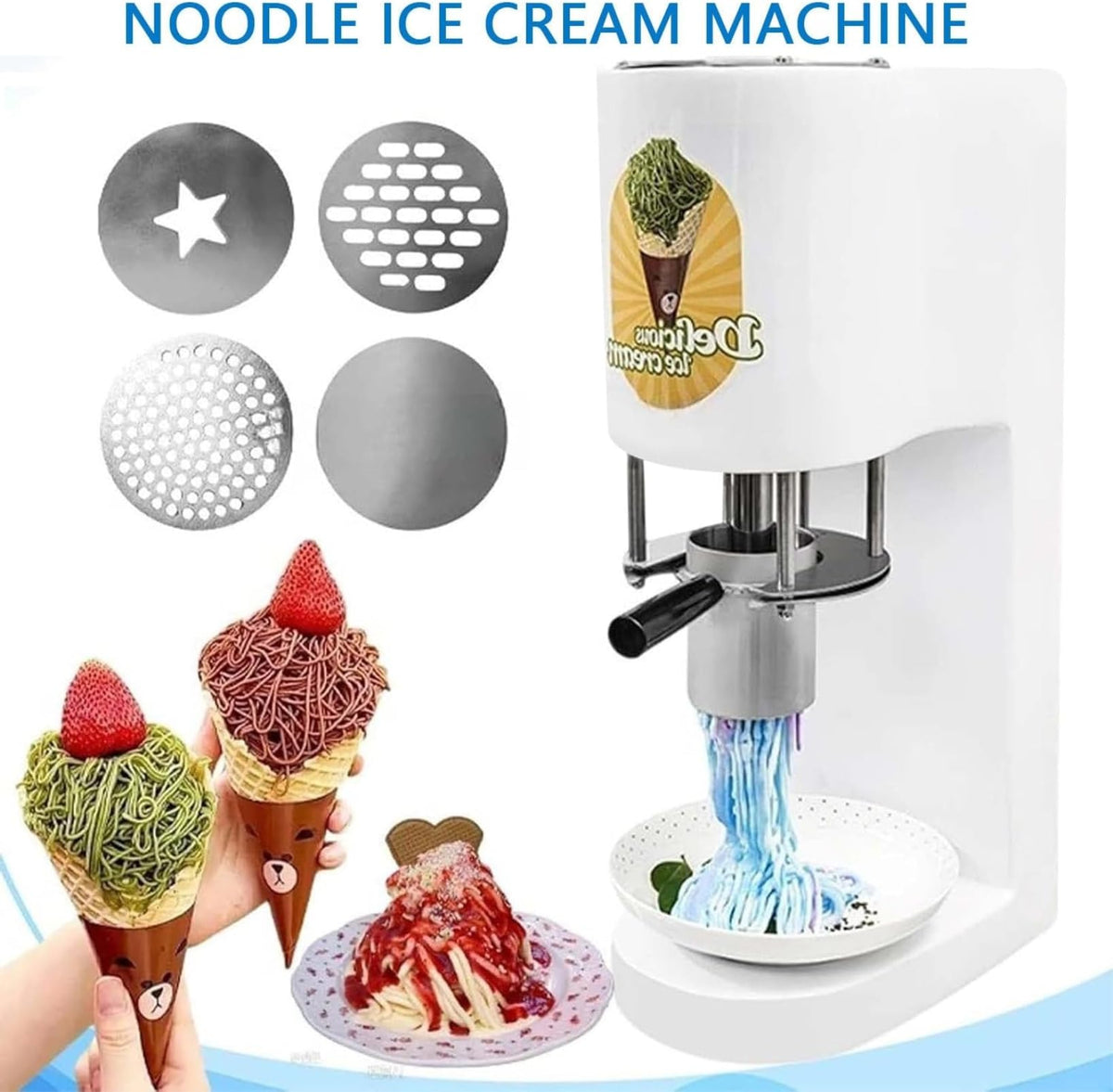 Commercial Stainless Steel Spaghetti Ice Cream Maker with 4 Shape Molds