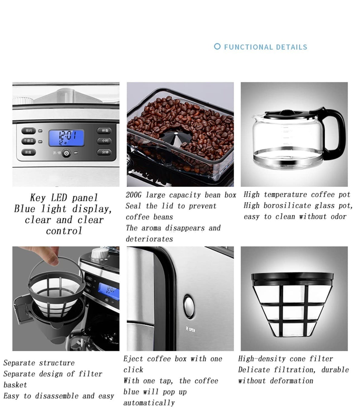 Automatic Drip Coffee Maker with 3-Level Strength Control
