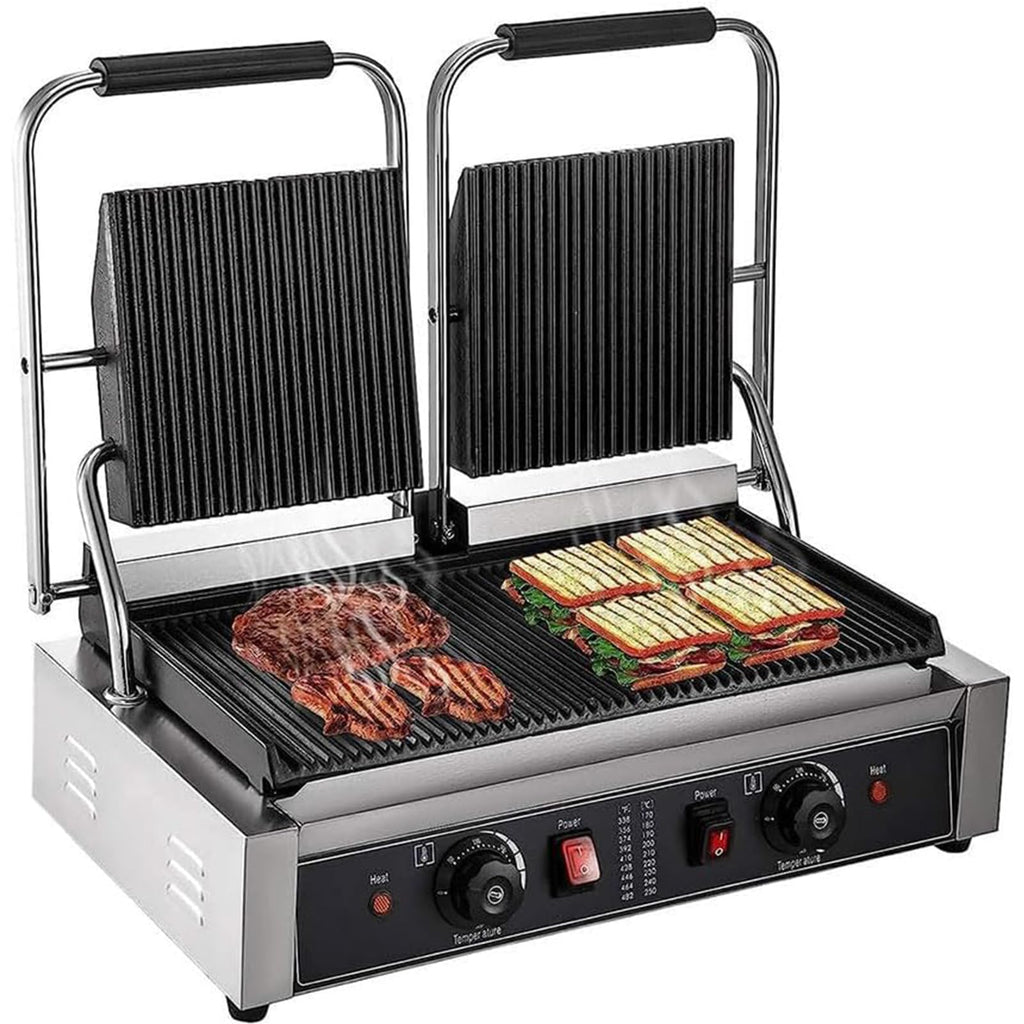 3600W Commercial Double Panini Grill Press with Temperature Control