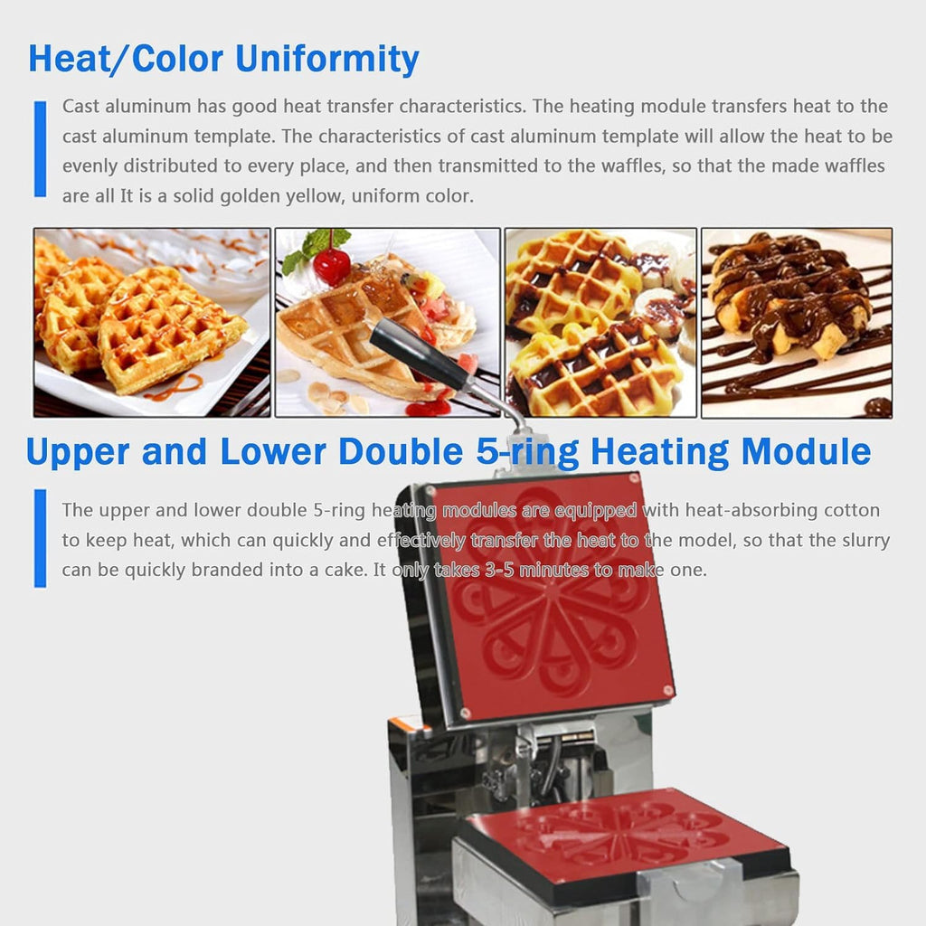 1090W Commercial Belgian Waffle Maker with Non-Stick Plates