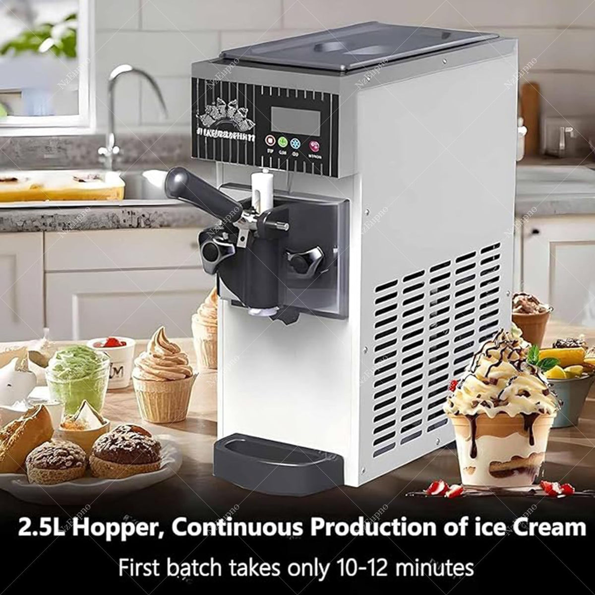 Commercial Soft Serve Ice Cream Maker with LCD Control & Auto Clean