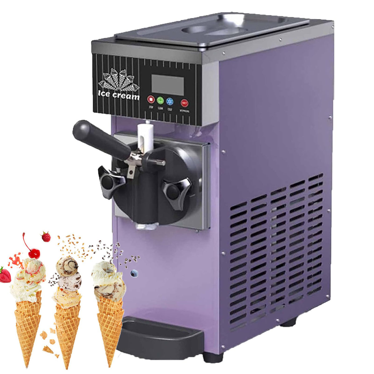 Commercial Soft Serve Ice Cream Maker with LCD Control & Auto Clean