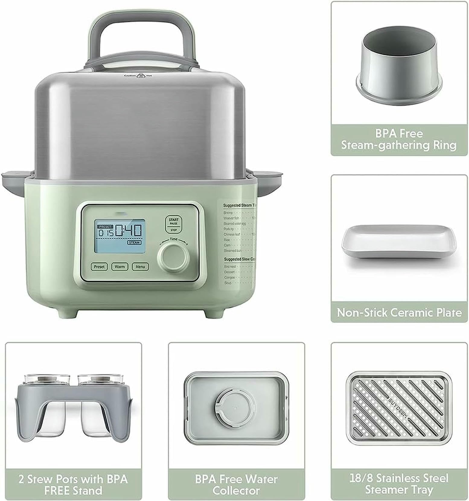 2-Tier Digital Electric Food Steamer with Auto Shut-Off