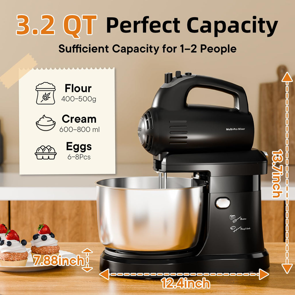 2-in-1 Stand Mixer with Auto-Rotating Bowl & 5-Speed Control