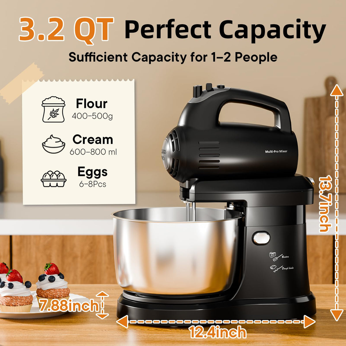 2-in-1 Stand Mixer with Auto-Rotating Bowl & 5-Speed Control