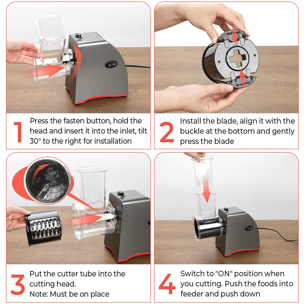 250W Electric Cheese Grater & Shredder with 5 Blades