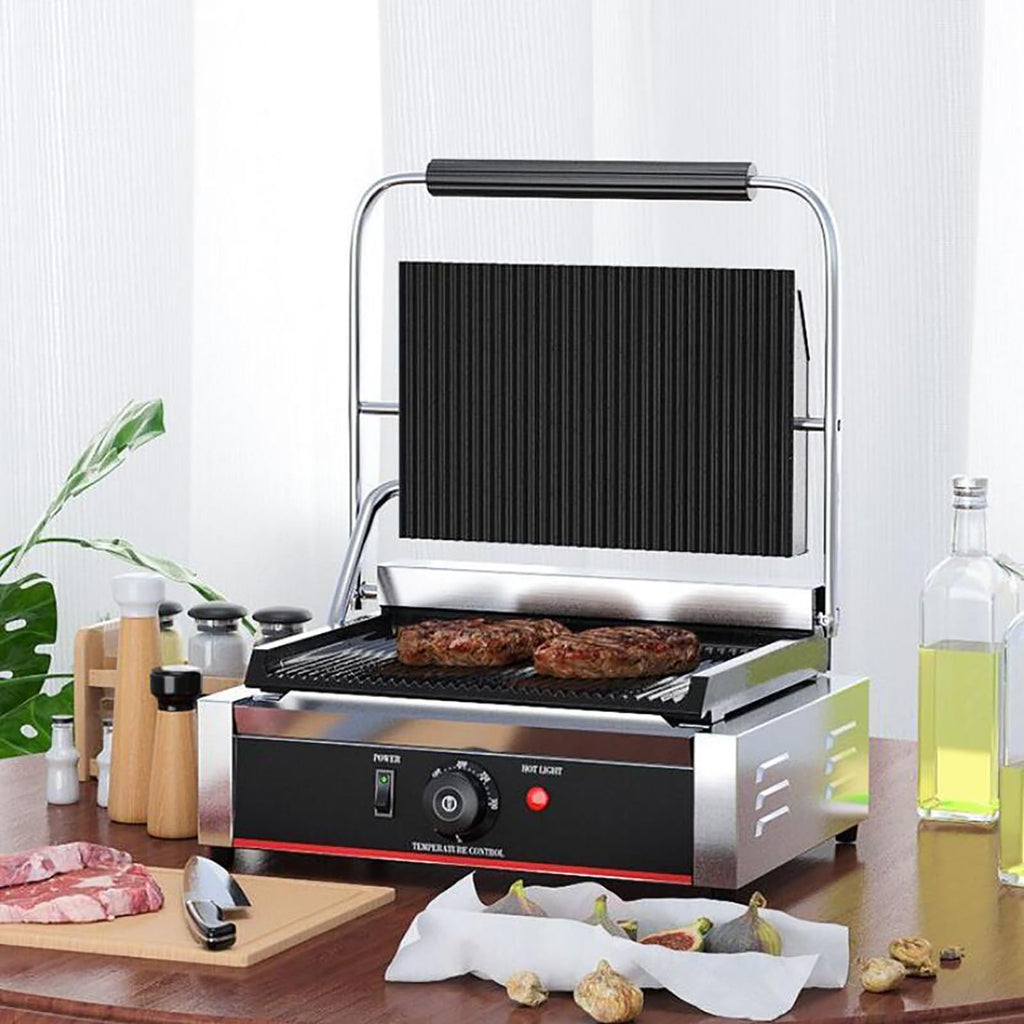 2200W Commercial Grooved Panini Press with Temperature Control