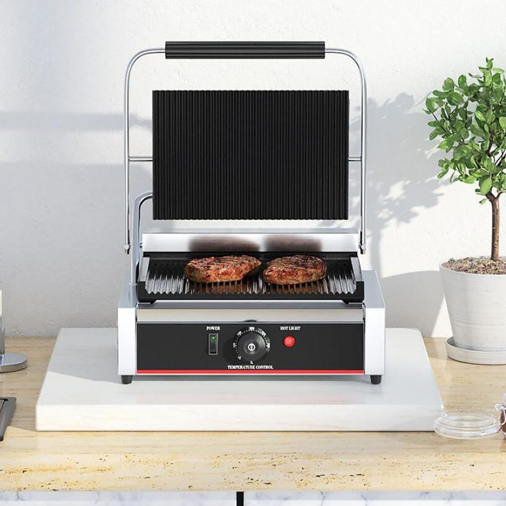 2200W Commercial Grooved Panini Press with Temperature Control