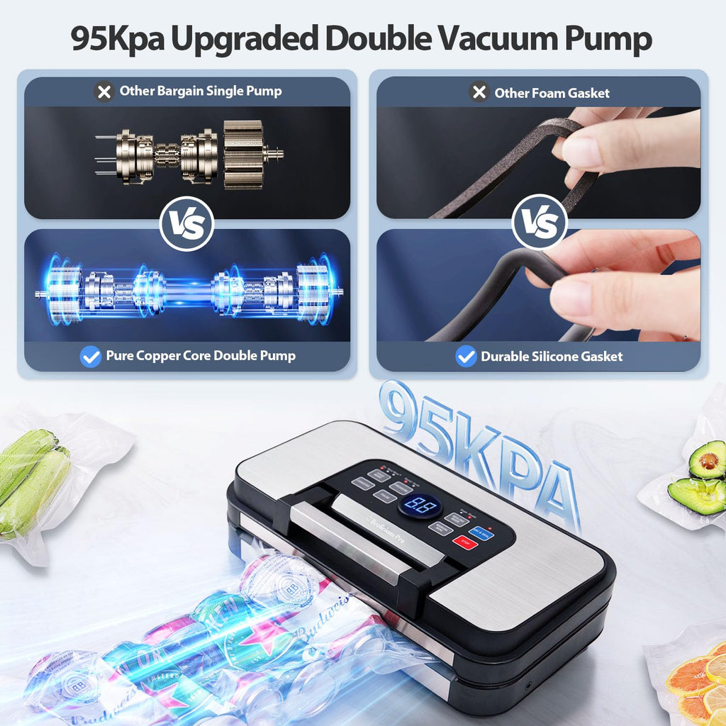 95KPa Vacuum Sealer with Double Heat Seal & Dual Pump