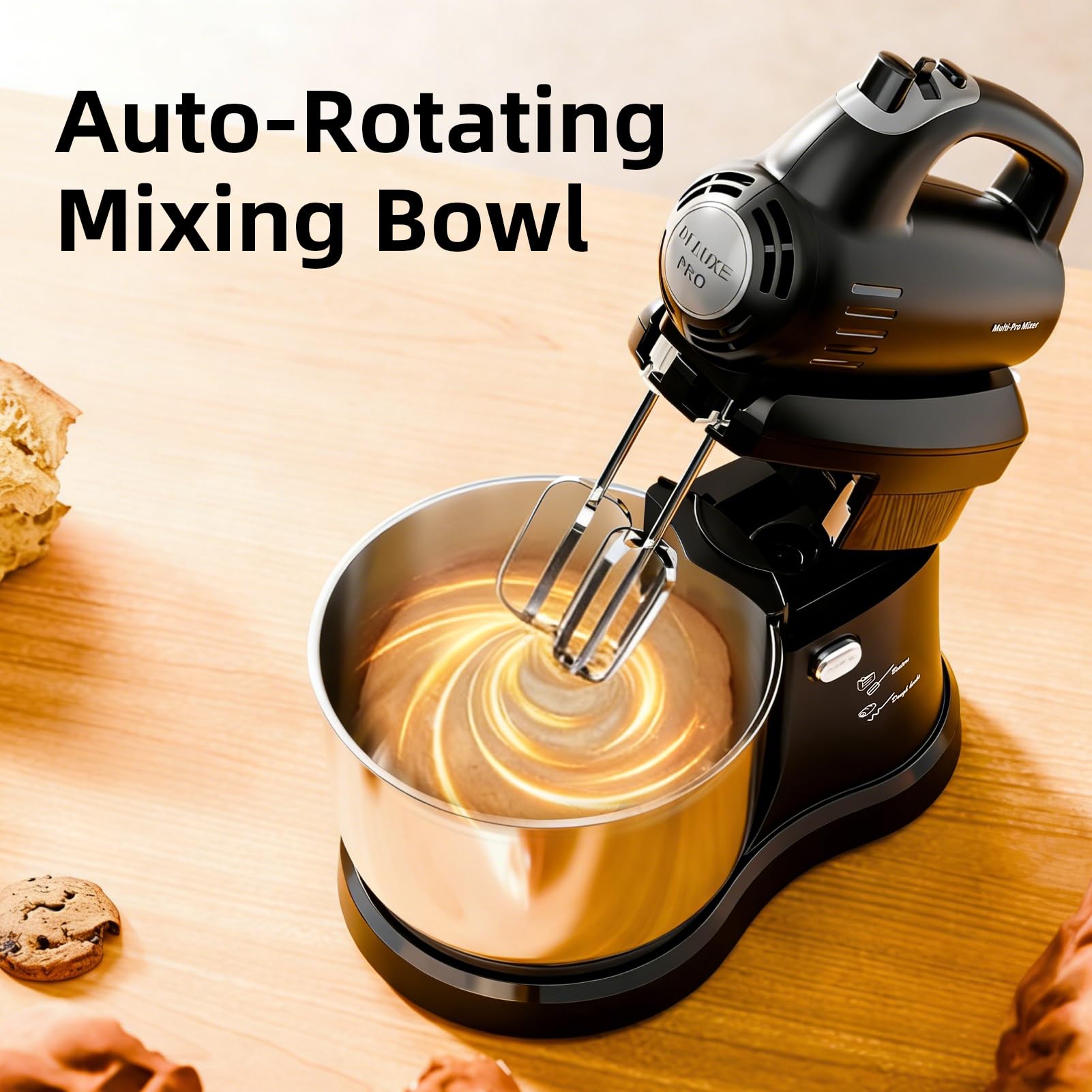 2-in-1 Stand Mixer with Auto-Rotating Bowl & 5-Speed Control