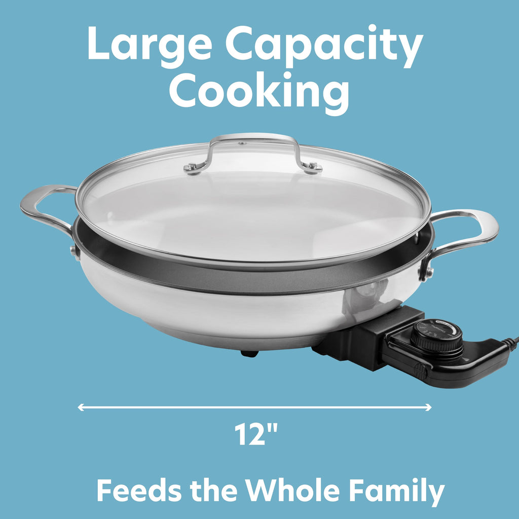 CucinaPro 1654 Stainless Steel Electric Skillet Non-Stick Interior