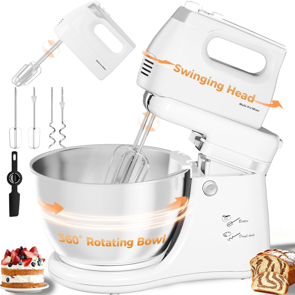 2-in-1 Stand Mixer with Auto-Rotating Bowl & 5-Speed Control