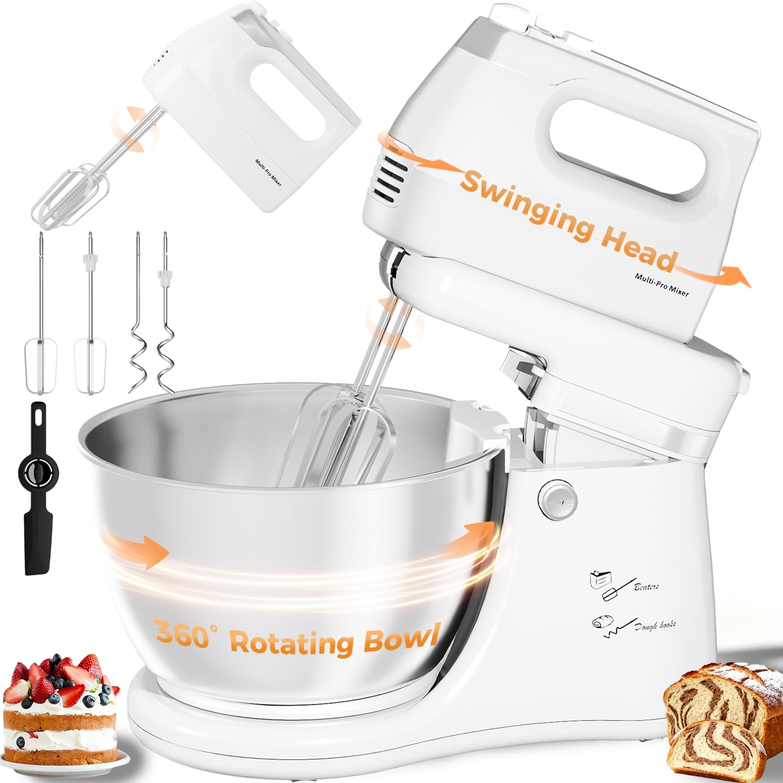 2-in-1 Stand Mixer with Auto-Rotating Bowl & 5-Speed Control