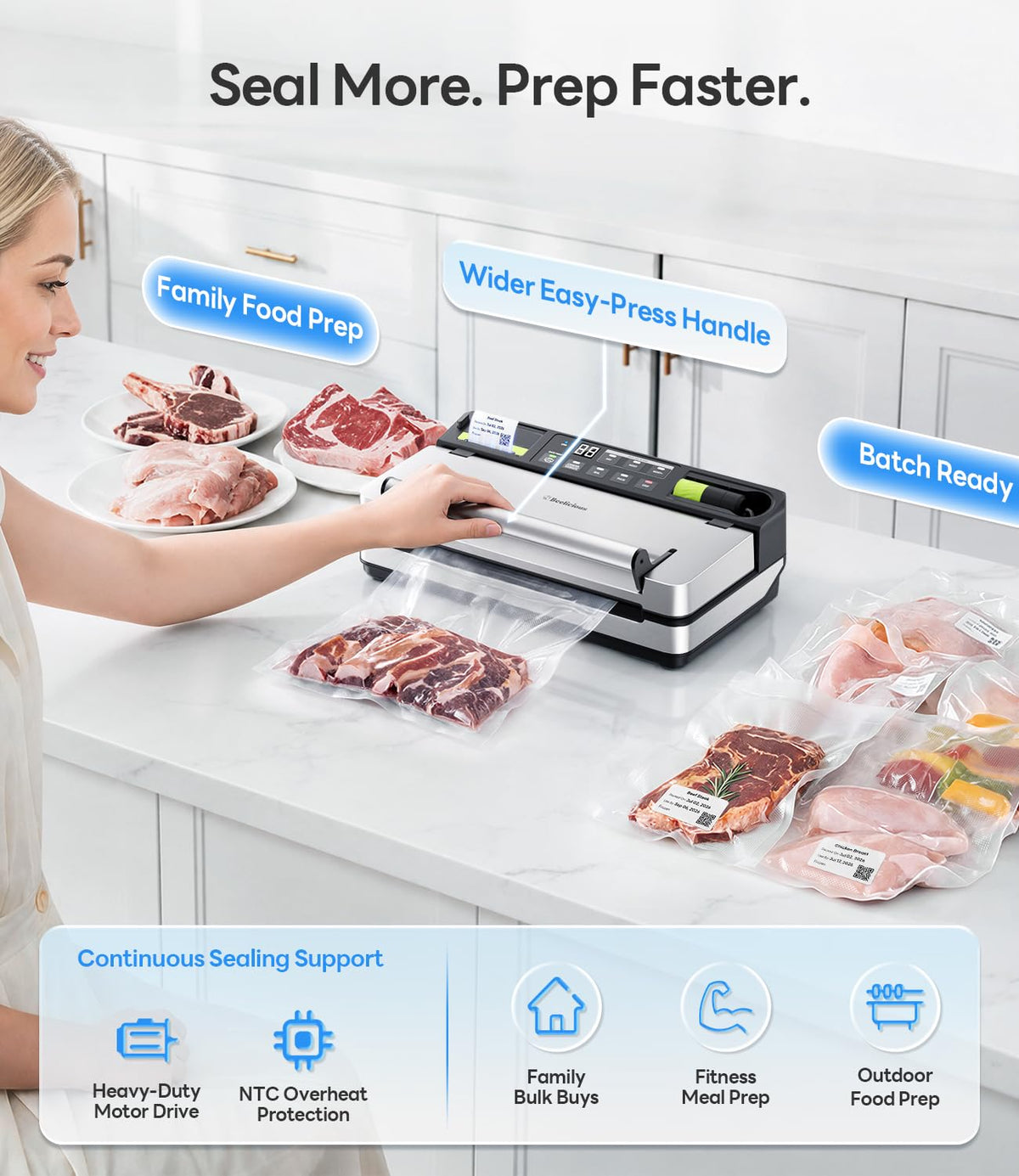 98kPa Vacuum Sealer with FoodTrace Label Printing & Food Management App