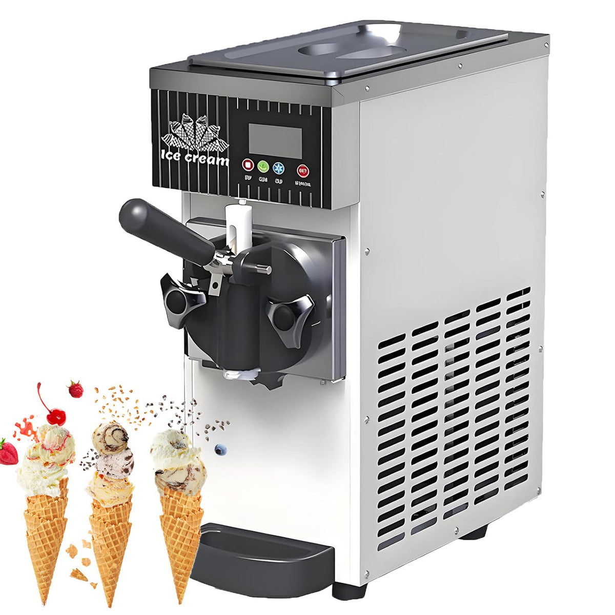 Commercial Soft Serve Ice Cream Maker with LCD Control & Auto Clean