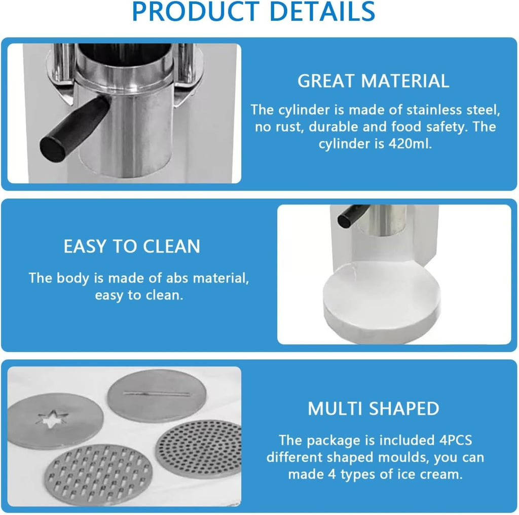 Commercial Stainless Steel Spaghetti Ice Cream Maker with 4 Shape Molds