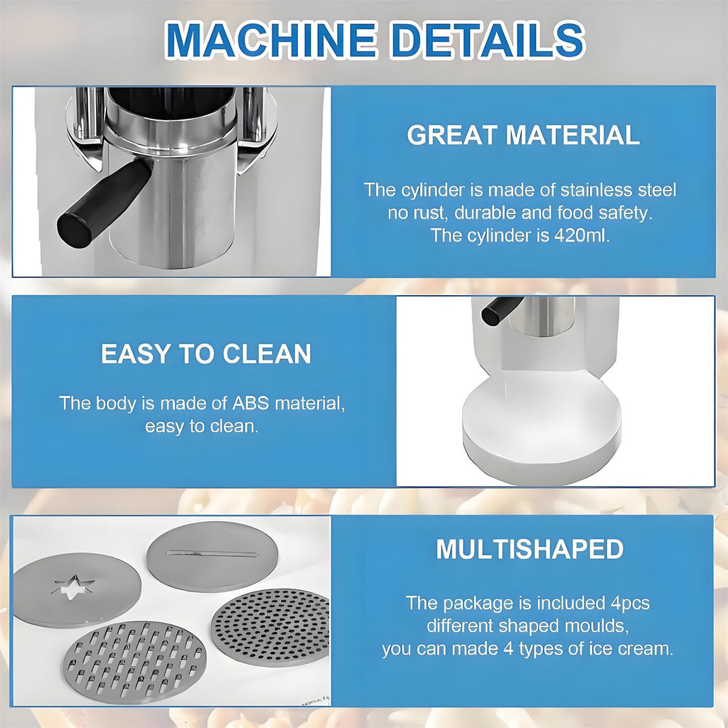 Commercial Ice Cream Spaghetti Press with 4 Shape Molds