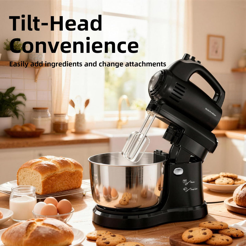 2-in-1 Stand Mixer with Auto-Rotating Bowl & 5-Speed Control