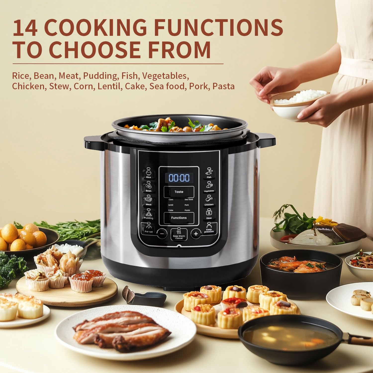 6-Quart 9-in-1 Electric Pressure Cooker with 14 Presets