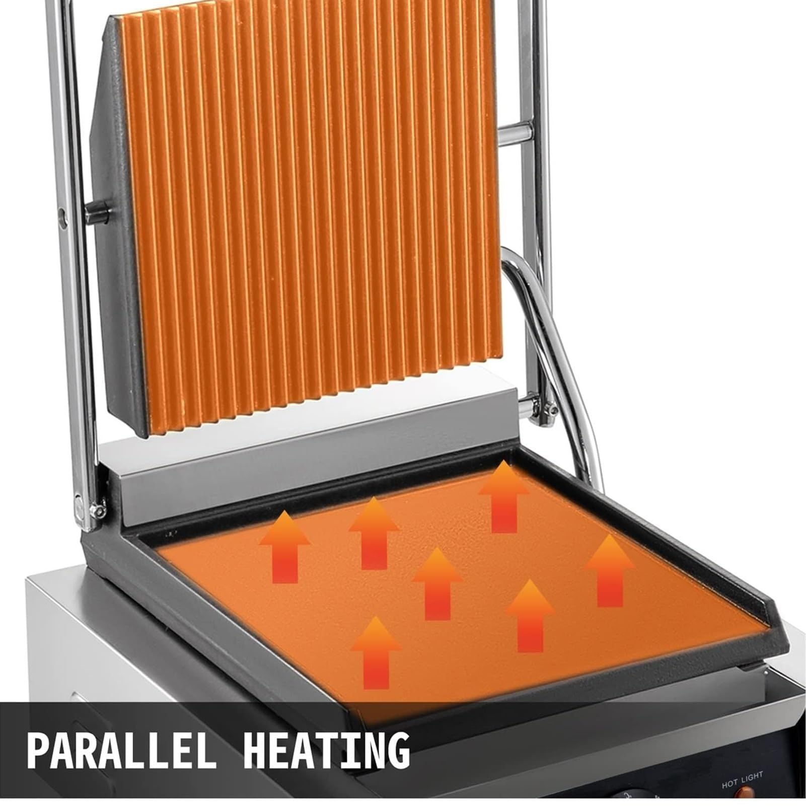 1800W Commercial Panini Press with Grooved & Flat Plates